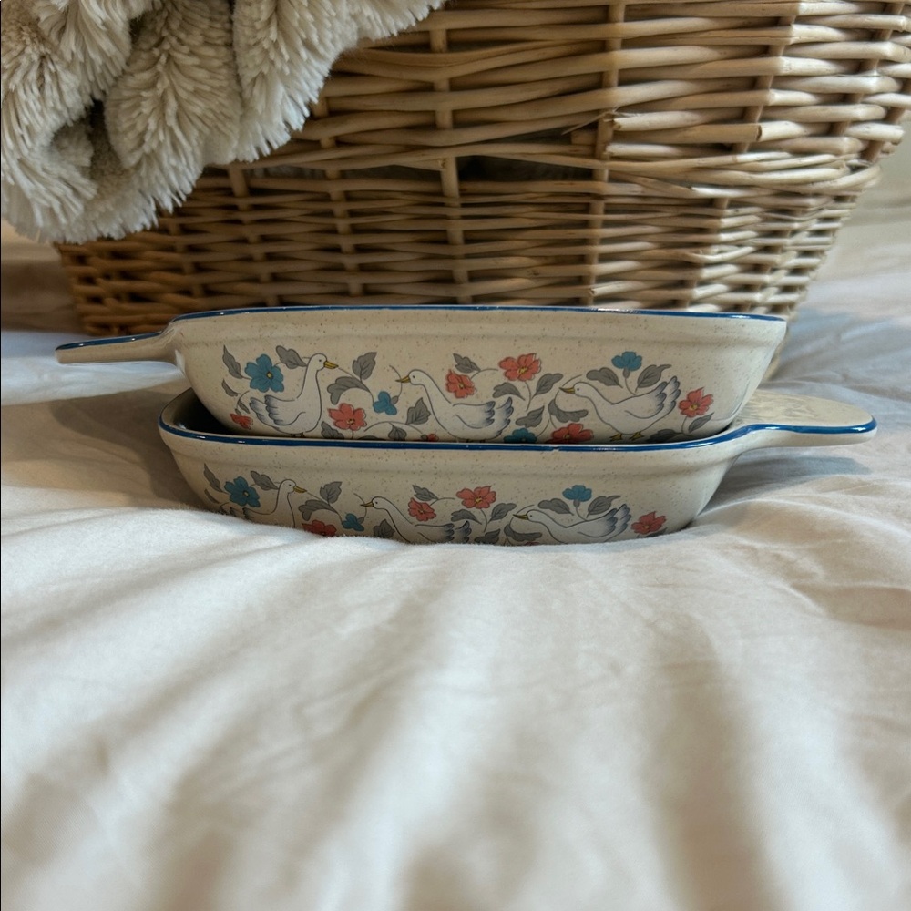Vintage 90s goose floral stoneware dishes